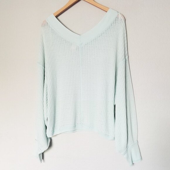 Free People South Side Thermal Top S Blue Green Italian Mint Lightweight V Neck - Picture 7 of 16